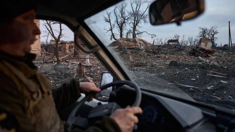 The road into Avdiivka is seen on February 14. Ukraine retreated from the city after a fierce battle. - Kostiantyn Liberov/Libkos/Getty Images