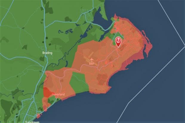 An SSEN map showing the area of the East Wight affected by a major power cut.