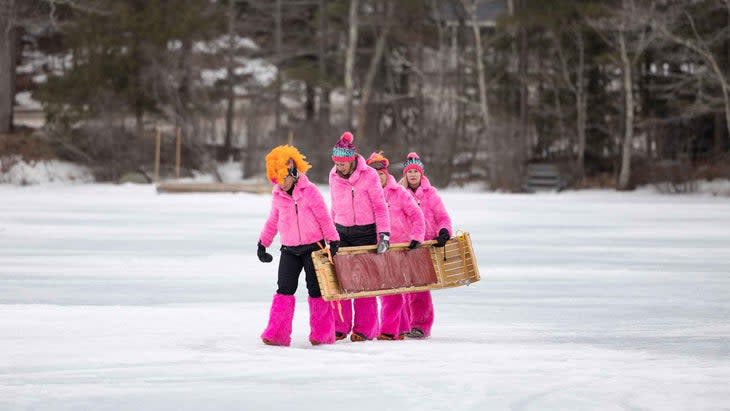 people wearing pink in the winter