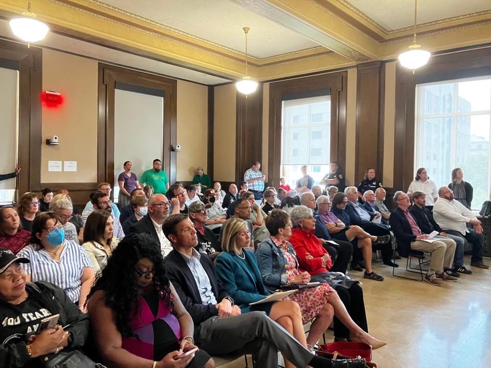 The Des Moines City Council chambers were over capacity at a special session Monday morning, July 22, 2024.