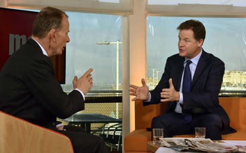 Nick Clegg is interviewed by Andrew Marr - Credit: Jeff Overs/BBC/PA