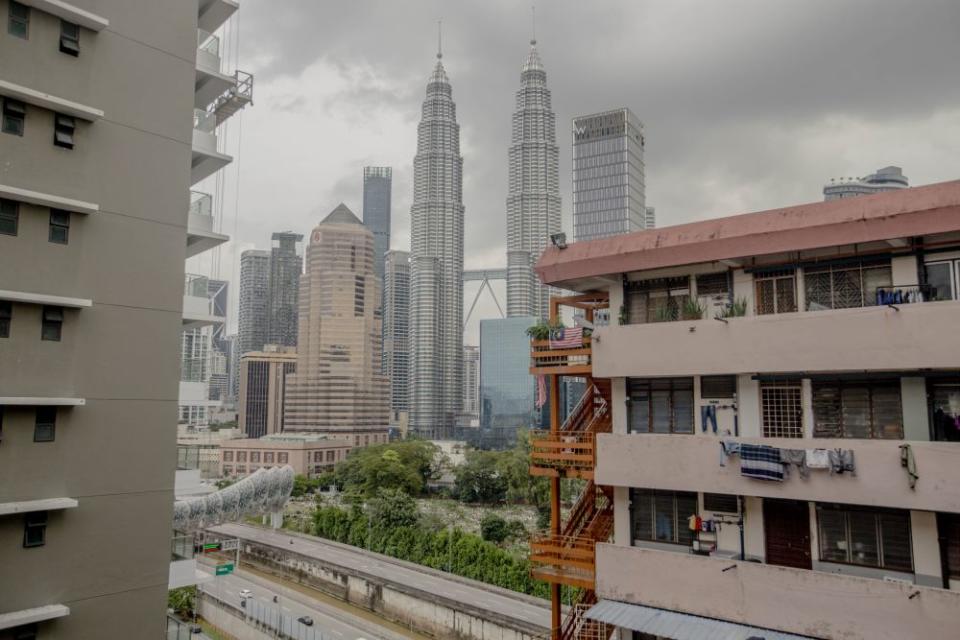 The Petronas Twin Towers are seen from Flat Pkns Kampung Baharu in Kuala Lumpur November 5, 2020. — Picture by Firdaus Latif