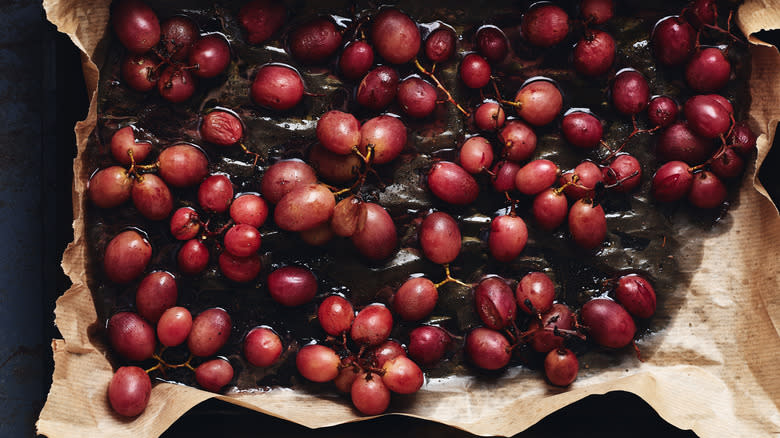 Cooking grapes in pan 