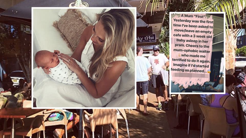 Phoebe Burgess took aim at a Northern Beaches cafe, claiming they booted her and her three-week-old daughter out. Source: Instagram