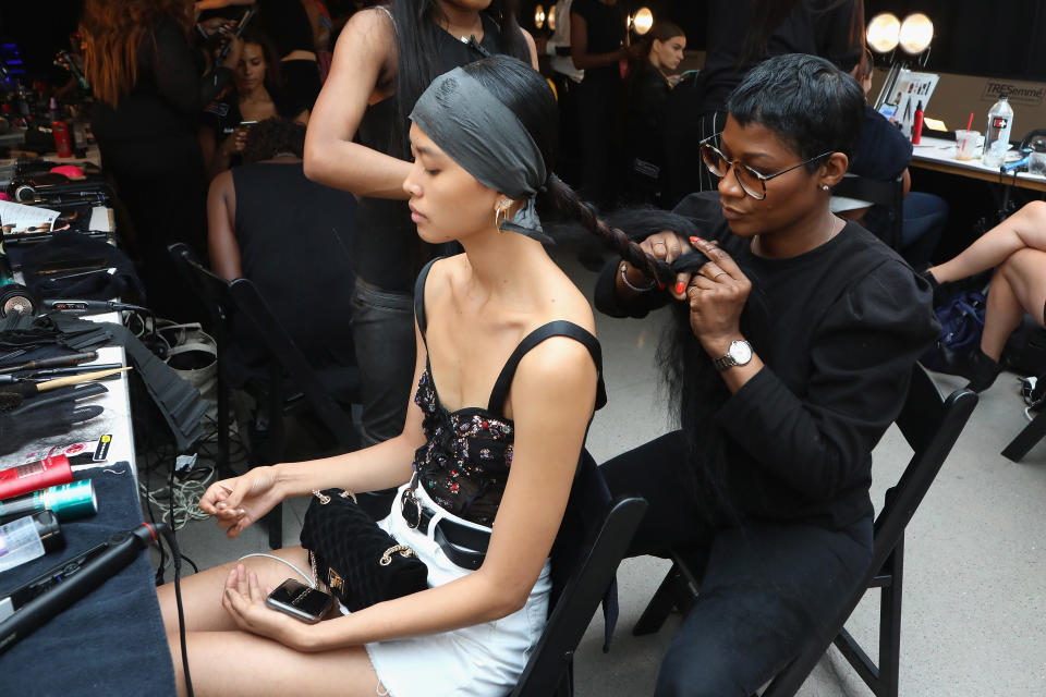 Ursula Stephen backstage at the Cushnie show during New York Fashion Week. (Photo: Getty Images).