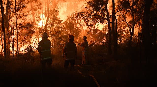 Firefighters battling flames close to homes on Saturday in Wattle Grove. Source: AAP