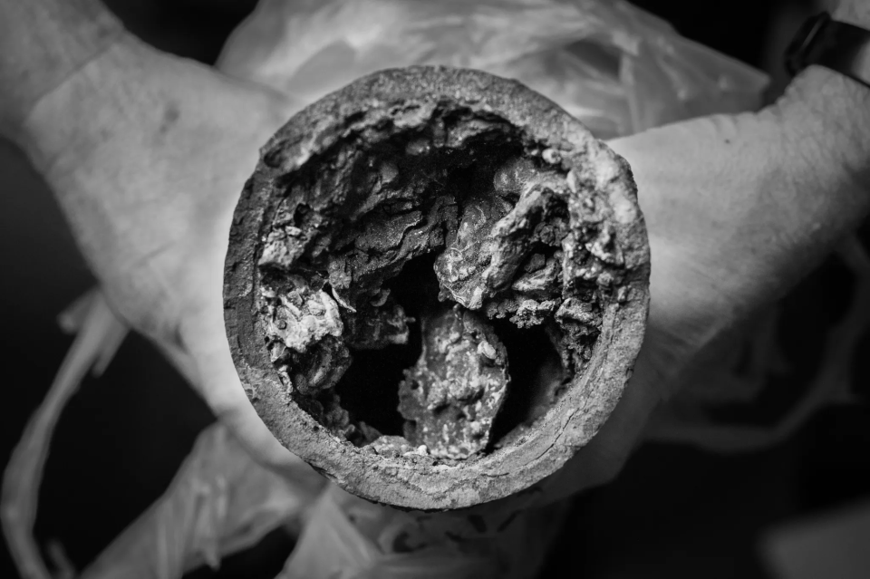 Sediment buildup inside a section of a pipe removed from the water system in Truth or Consequences.
