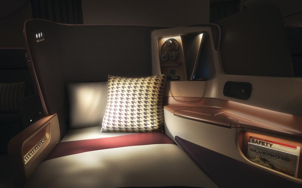 Bed mode inside one of Singapore’s new business-class seats.