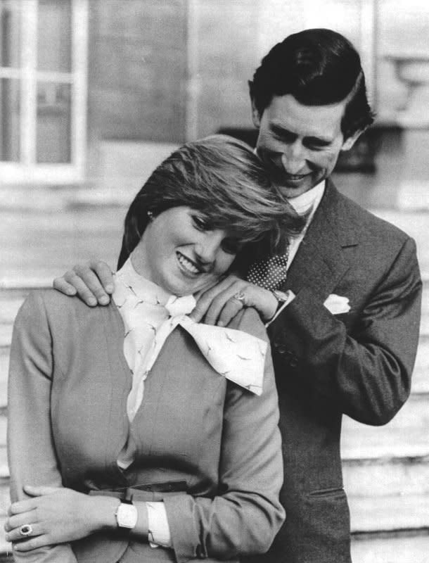 Prince Charles and Lady Diana pose for a photo on the grounds of Buckingham Palace following their engagement February 24, 1981. UPI File Photo