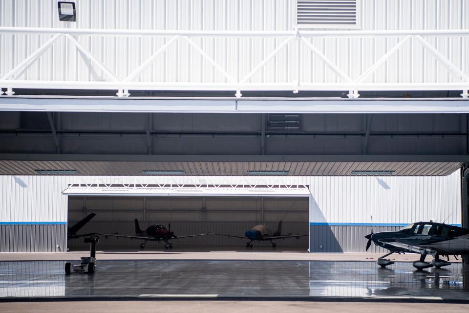 A view of two of the new 12,000-square-foot hangars at Cirrus Aircraft's campus located next to McGhee Tyson Airport. The company has invested about $19 million in Knoxville since breaking ground on its campus in November 2015.