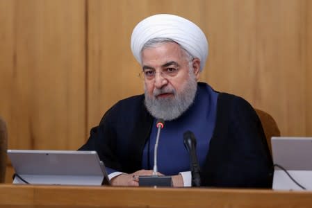 FILE PHOTO: Iranian President Hassan Rouhani speaks during the cabinet meeting in Tehran