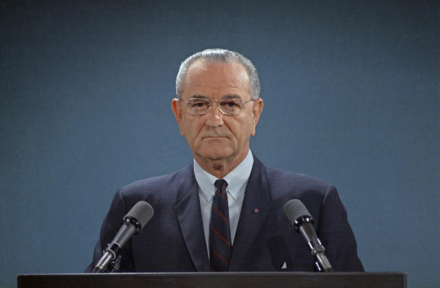 FILE - This August 1967 file photo shows President Lyndon B. Johnson. A former Texas voting official was on the record detailing how nearly three decades earlier, votes were falsified to give Johnson, then a congressman, a win that propelled the future president into the U.S. Senate. The audio recordings from Mangan’s interviews for that 1977 story were posted Thursday, March 30, 2023, on the LBJ Presidential Library and Museum’s archival website, Discover LBJ. (AP Photo, File)