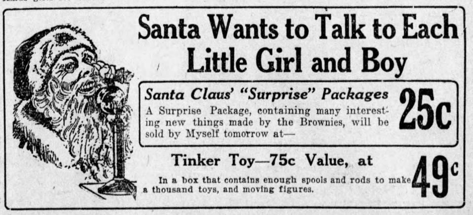 The Akron Dry Goods Co. advertises for Christmas in 1922. Is it just us or is Santa a little scary here?