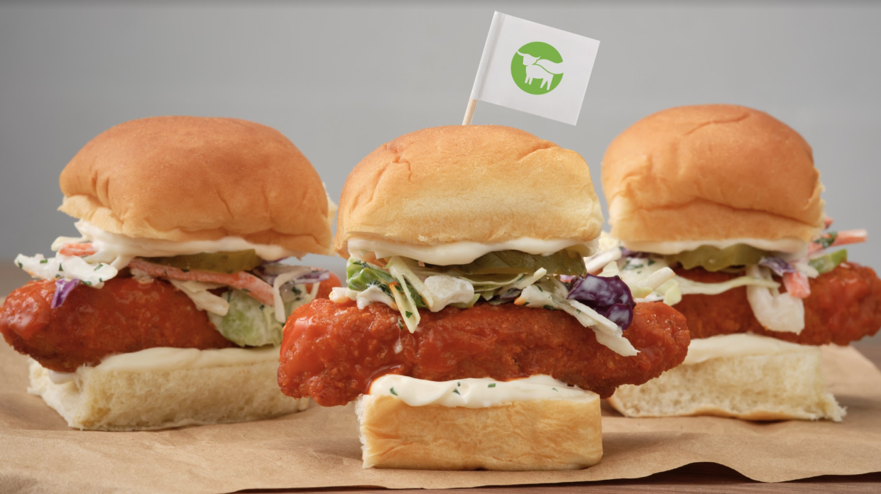 Beyond Meat's new chicken tenders used for a sandwich.