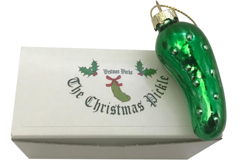 <p><a href="https://go.redirectingat.com?id=74968X1596630&url=https%3A%2F%2Fwww.etsy.com%2Flisting%2F1125621210%2Fchristmas-pickle-ornament-german&sref=https%3A%2F%2Fwww.countryliving.com%2Fhome-design%2Fdecorating-ideas%2Fg5053%2Fpickle-ornament-meaning%2F" rel="nofollow noopener" target="_blank" data-ylk="slk:Shop Now;elm:context_link;itc:0;sec:content-canvas" class="link ">Shop Now</a></p><p>Blown Glass Christmas Pickle </p><p>etsy.com</p><p>$12.88</p>