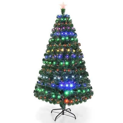 An artificial tree with bright LED lights