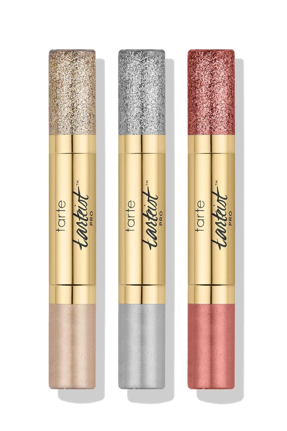 <p>A travel liner set will have your sparkling on the go. The set contains three liquid liners in silver, white gold, and rose gold with coordinating glitter topcoats.</p><p><a rel="nofollow noopener" href="https://tartecosmetics.com/EU/en_GB/makeup/metallic-treat-glitter-liner-set/1147.html?dwvar_1147_color=multi&cgid=makeup" target="_blank" data-ylk="slk:Tarte Metallic Treat Glitter Liner Set, £25;elm:context_link;itc:0;sec:content-canvas" class="link ">Tarte Metallic Treat Glitter Liner Set, £25</a></p>
