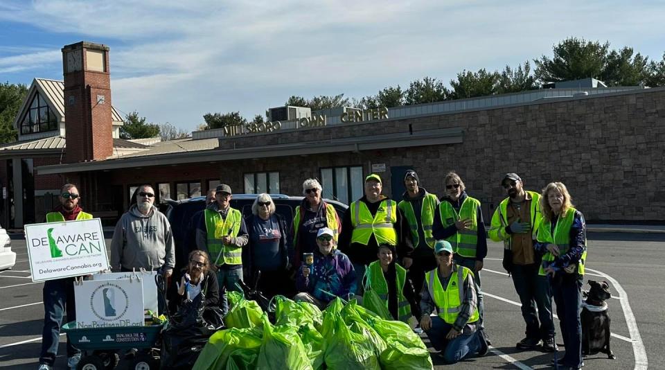 Some of the more than 50 participants who participated in Delaware Cannabis Advocacy Network's first "Joints for Junk" community clean-up event in November. The trash collection was held in Millsboro and a second will be held at a still-undetermined Delaware town this spring.