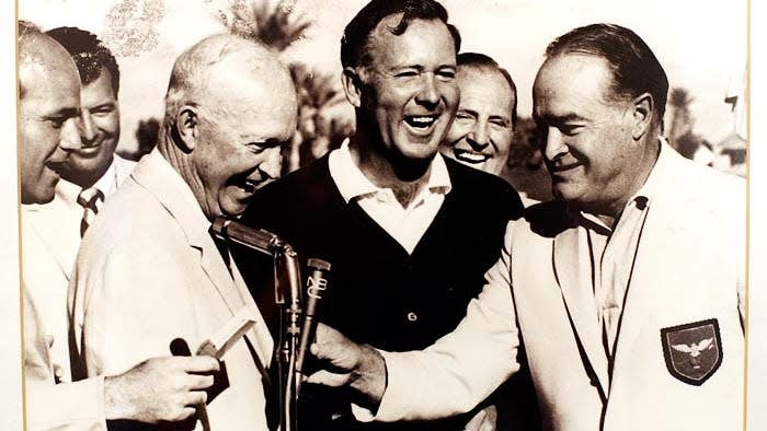 Tom Nieporte, center, won the Bob Hope Desert Classic