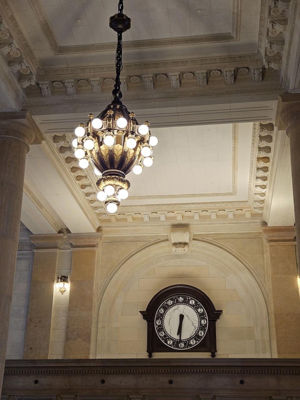 michigan central station clock on a wall