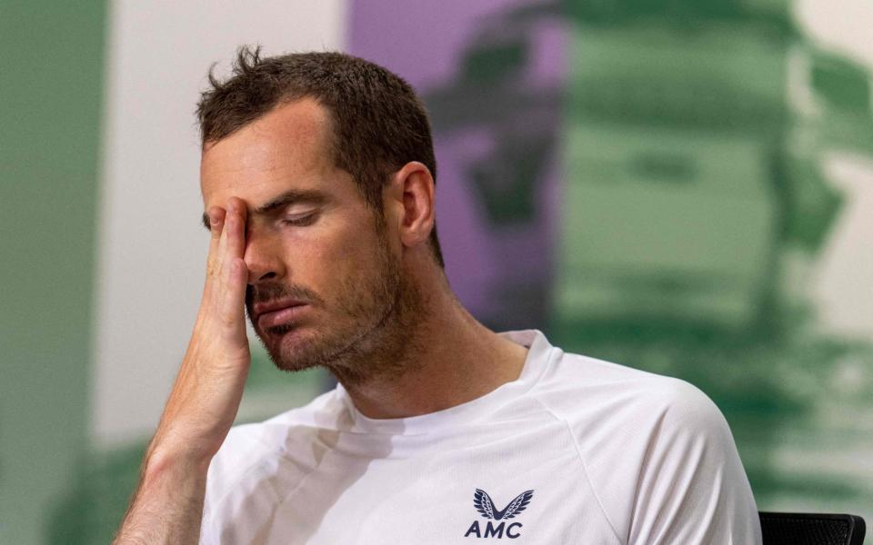 Britain's Andy Murray reacts as he speaks to the media in the Main Interview Room - JOE TOTH/AELTC/AFP via Getty Images