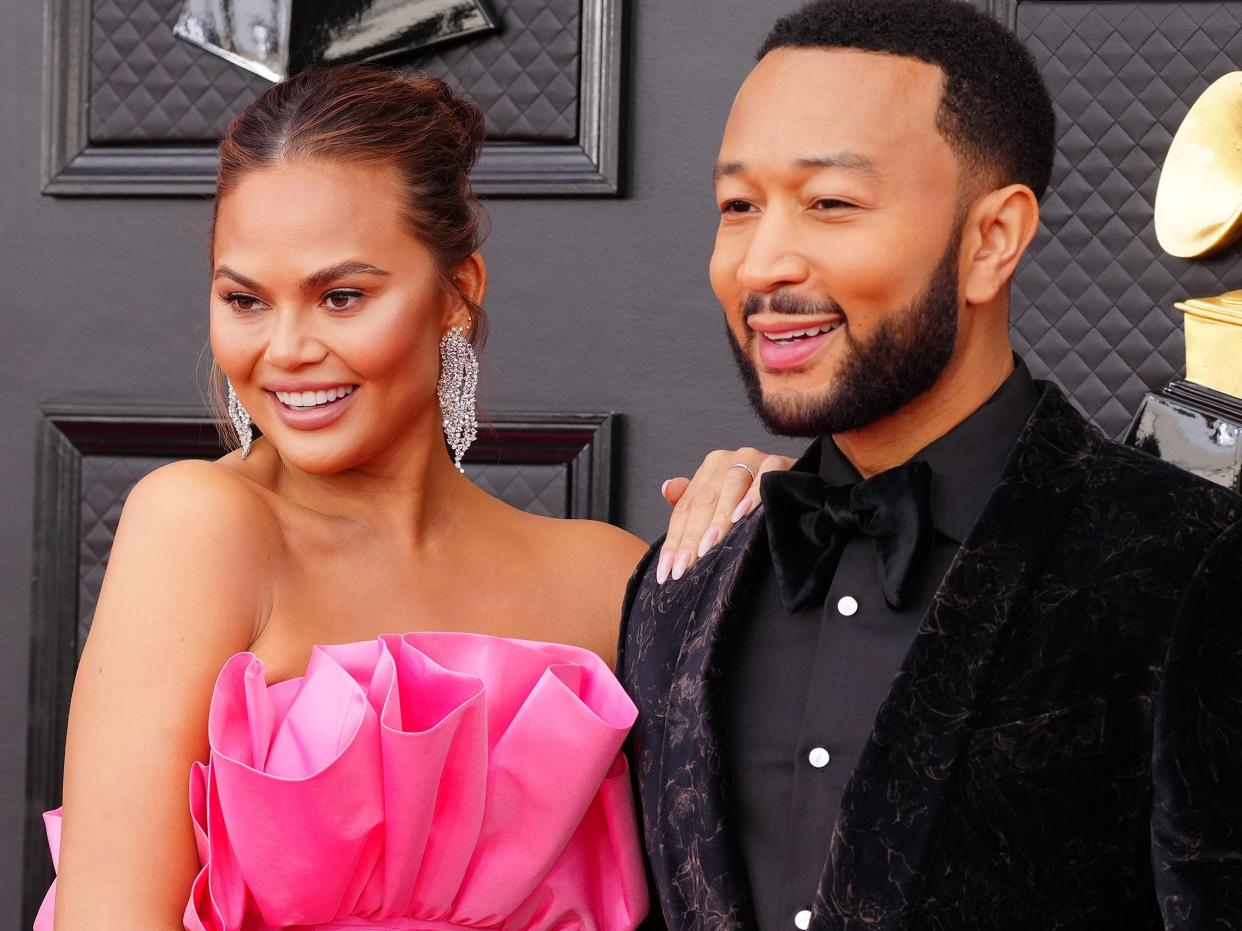 chrissy teigen and john legend attend the 2022 grammys