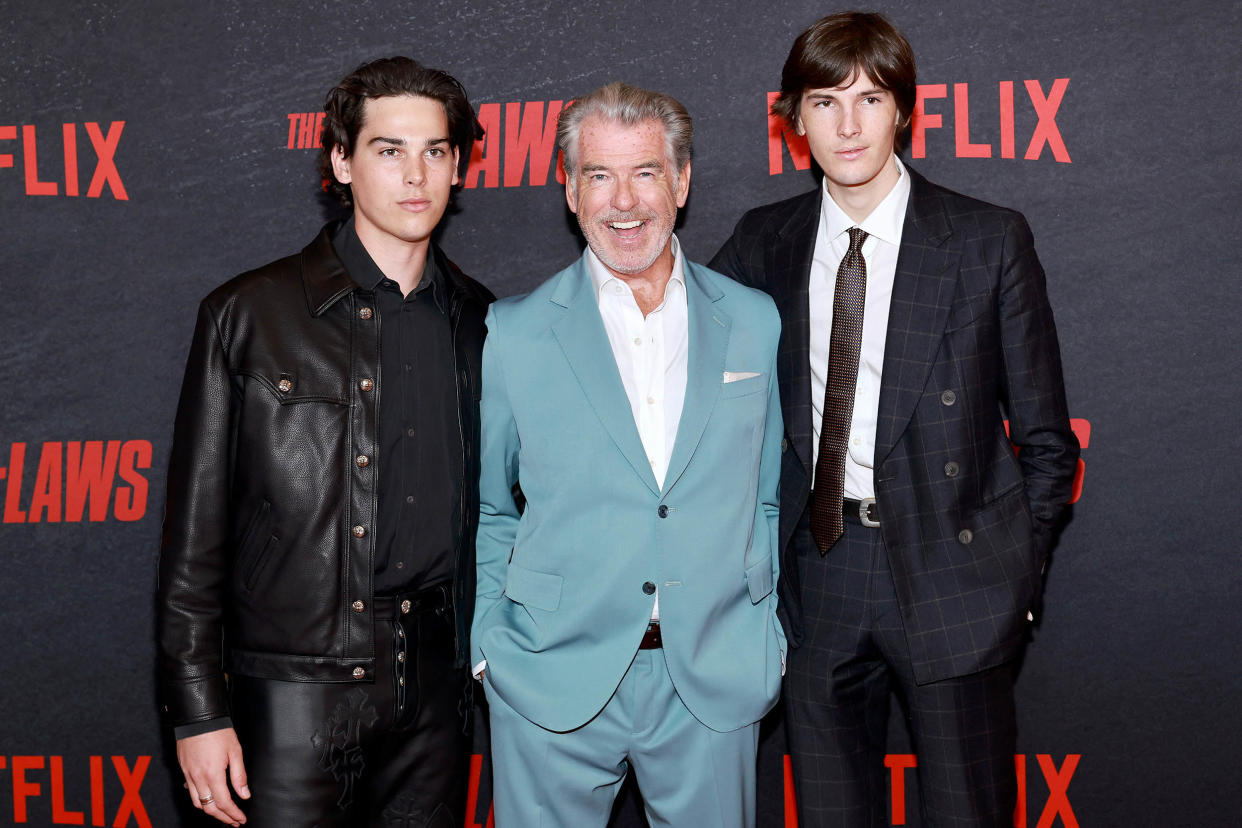 Paris Brosnan, Pierce Brosnan and Dylan Brosnan (Matt Winkelmeyer / Getty Images)