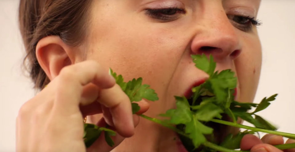 Stripping parsley with your teeth? No thanks. Photo: Youtube