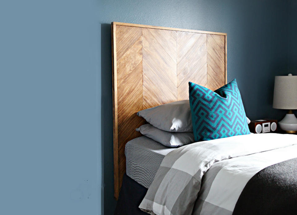 <body> <p>This herringbone wood headboard is a fine addition to any room in need of a natural statement piece. After the homeowners drew out the pattern on <a rel="nofollow noopener" href=" http://www.bobvila.com/articles/what-is-mdf/?bv=yahoo" target="_blank" data-ylk="slk:MDF;elm:context_link;itc:0;sec:content-canvas" class="link ">MDF</a>, they followed a methodical process to create the herringbone effect from pine boards: measure, cut, glue, nail, repeat. They then trimmed the edges and stained the piece for a polished result that's well worth the elbow grease. </p> <p><strong>Related: <a rel="nofollow noopener" href=" http://www.bobvila.com/slideshow/make-your-bed-9-easy-diy-headboards-44410?bv=yahoo" target="_blank" data-ylk="slk:Make Your Bed—9 Easy DIY Headboards;elm:context_link;itc:0;sec:content-canvas" class="link ">Make Your Bed—9 Easy DIY Headboards</a> </strong> </p> </body>