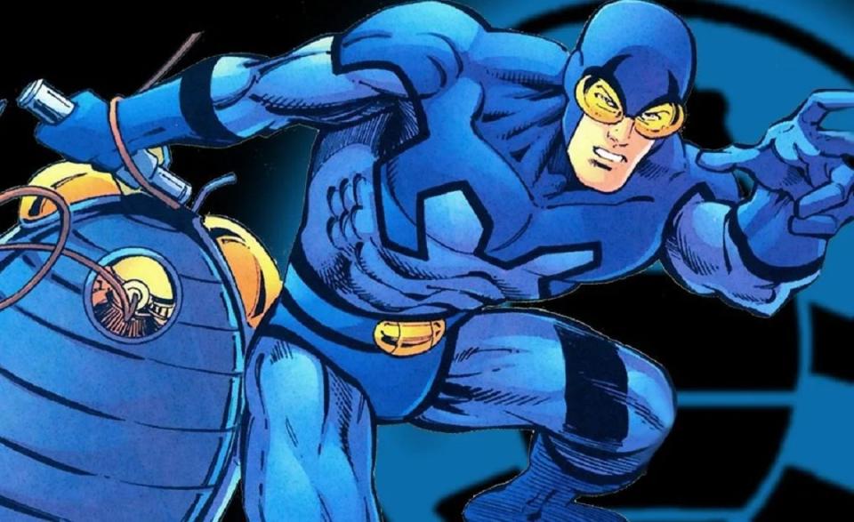 The second Blue Beetle, Ted Kord, swings into action.