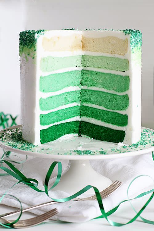 <p>Honestly, is there anything more Instagram worthy than this festive layer cake? The answer is no. </p><p><a href="http://iambaker.net/green-ombre-cake/" rel="nofollow noopener" target="_blank" data-ylk="slk:Get the recipe from I Am Baker »;elm:context_link;itc:0;sec:content-canvas" class="link "><em>Get the recipe from I Am Baker »</em></a></p>