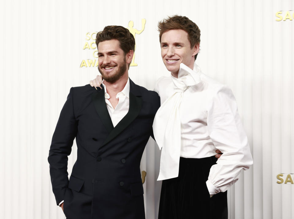 Closeup of Andrew Garfield and Eddie Redmayne