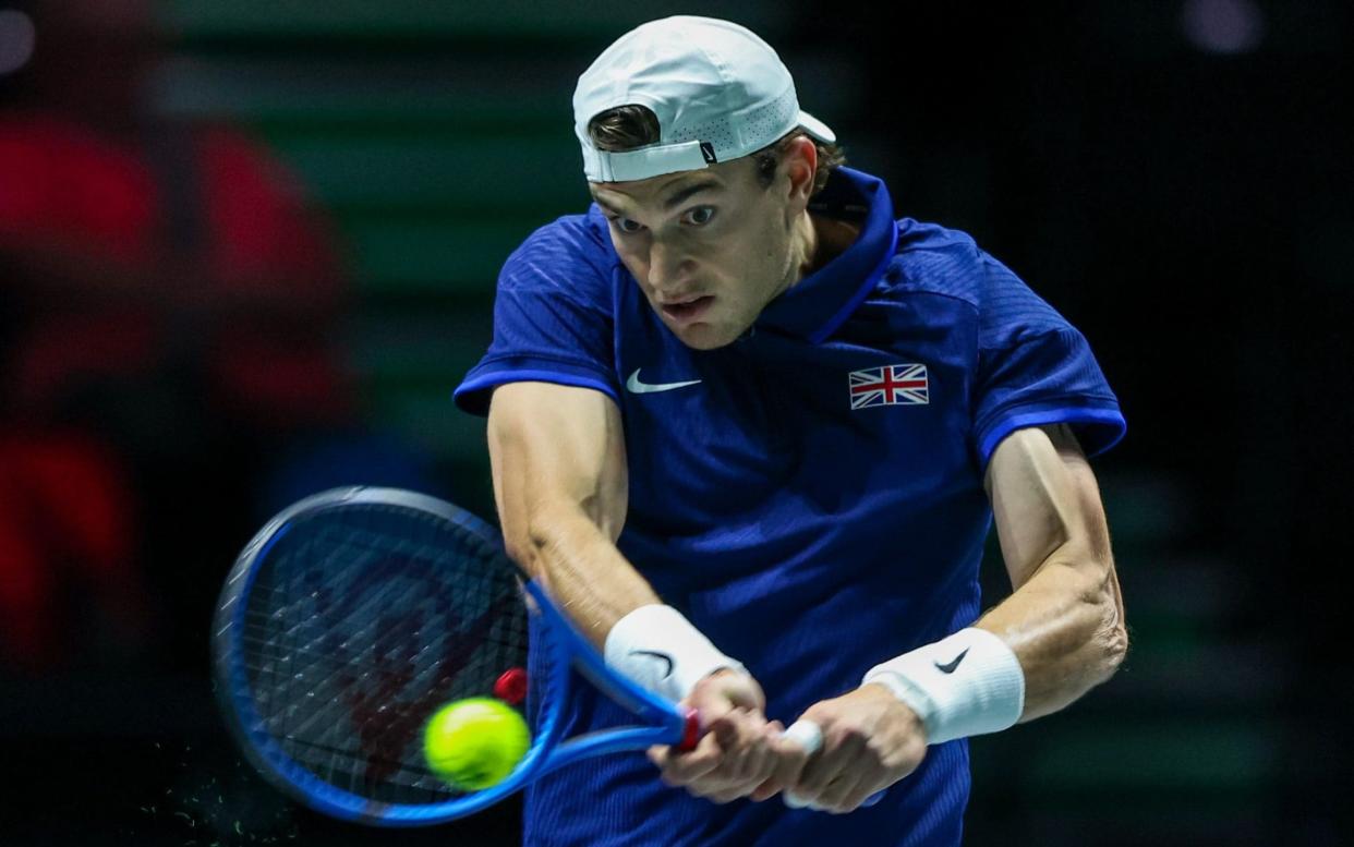 Great Britain's Jack Draper during his Davis Cup Group D match against Francisco Cerundolo of Argentina, AO Arena, September 13, 2024 in Manchester, England