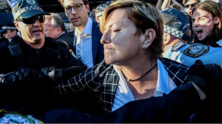 Christine Forster, Tony Abbott's sister, struggles to move through the crowd. Source: AAP