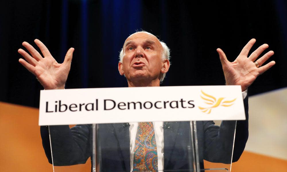 Liberal Democrat leader Sir Vince Cable delivers his keynote conference speech in Bournemouth