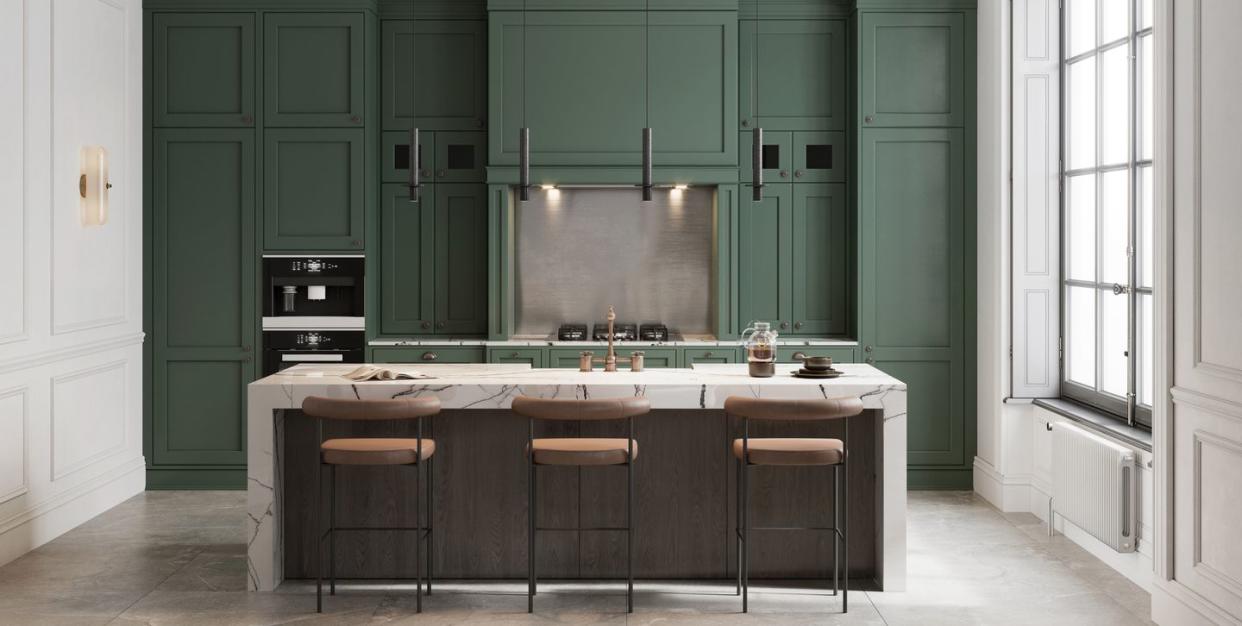 modern kitchen interior with green wall