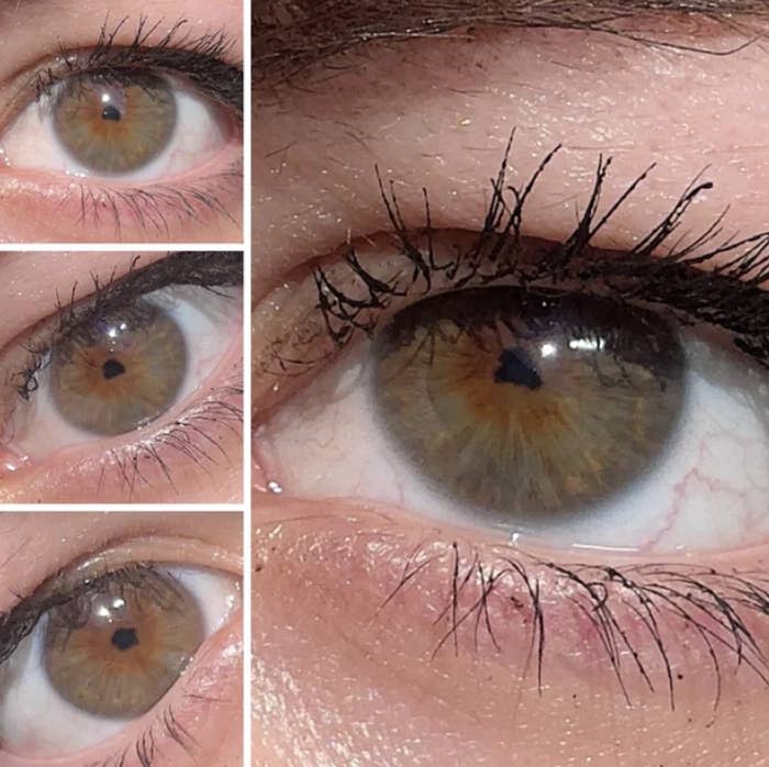 Close-up collage of a person's eyes showing detailed views of the iris, eyelashes, and surrounding skin