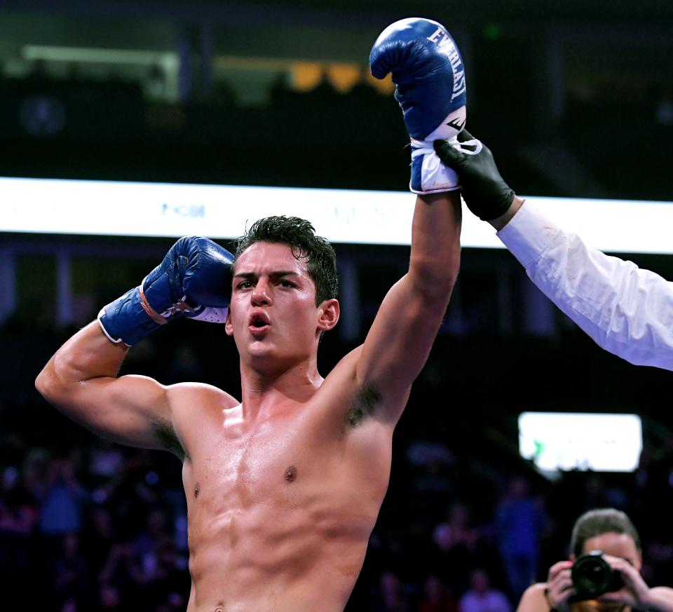 Tyler Tomlin of Ashland City win his super lightweight fight against Jose Zaragoza at Bridgestone Arena in Nashville on Saturday, Feb 15, 2020. 