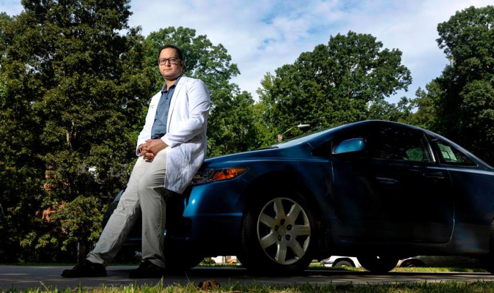 Dr. Alan Rosenbaum poses in Raleigh, N.C., Saturday, August 26, 2023. Hours after the governor’s veto of the abortion bill was overridden by Republican lawmakers, Rosenbaum applied for a medical license in Virginia, where he will soon commute to and work shifts instead of North Carolina.