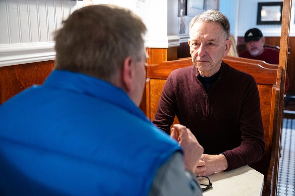 Gerald Ephault, right, has lunch with a friend at Coney Island of Scranton on March 27, 2024. Ephault says he will vote for President Joe Biden in the upcoming presidential election this November.