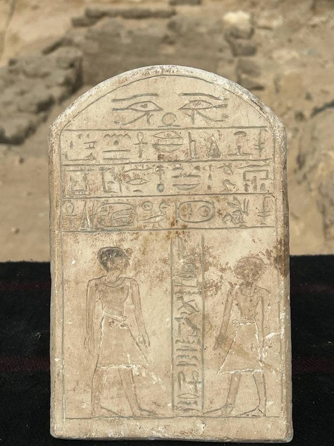 A close up view of the engrave stele.