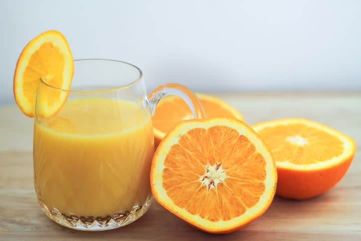 <p>It might seem instinctual to reach for the orange juice when you’re not feeling well, but cut out citrus as the acid can irritate your stomach and throat even more. </p>