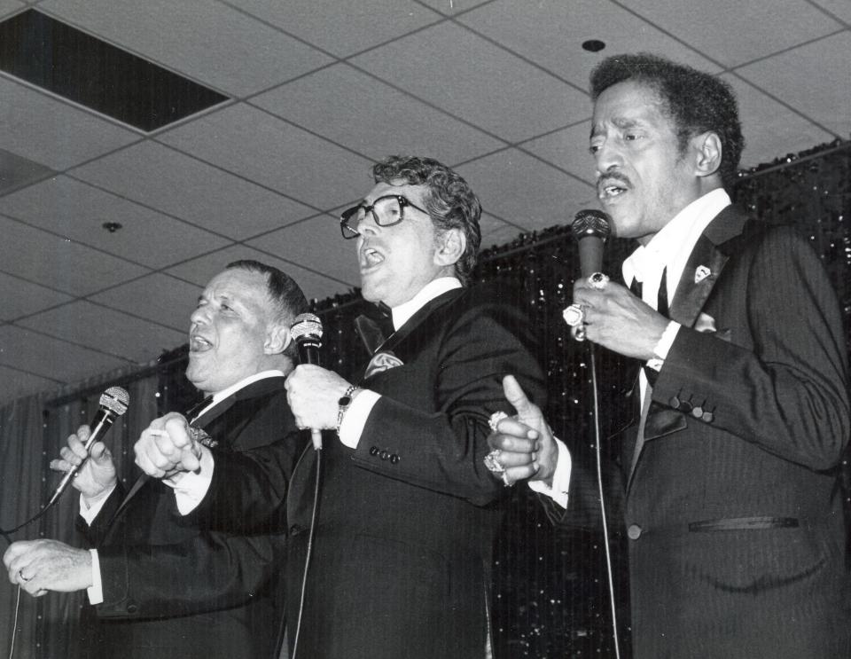 Frank Sinatra, Dean Martin and Sammy Davis Jr. perform at Canyon Hotel for the Valentine Love-inn for Desert Hospital.