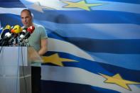 Former Greek finance minister Yanis Varoufakis gives a press conference in Athens on July 5, 2015