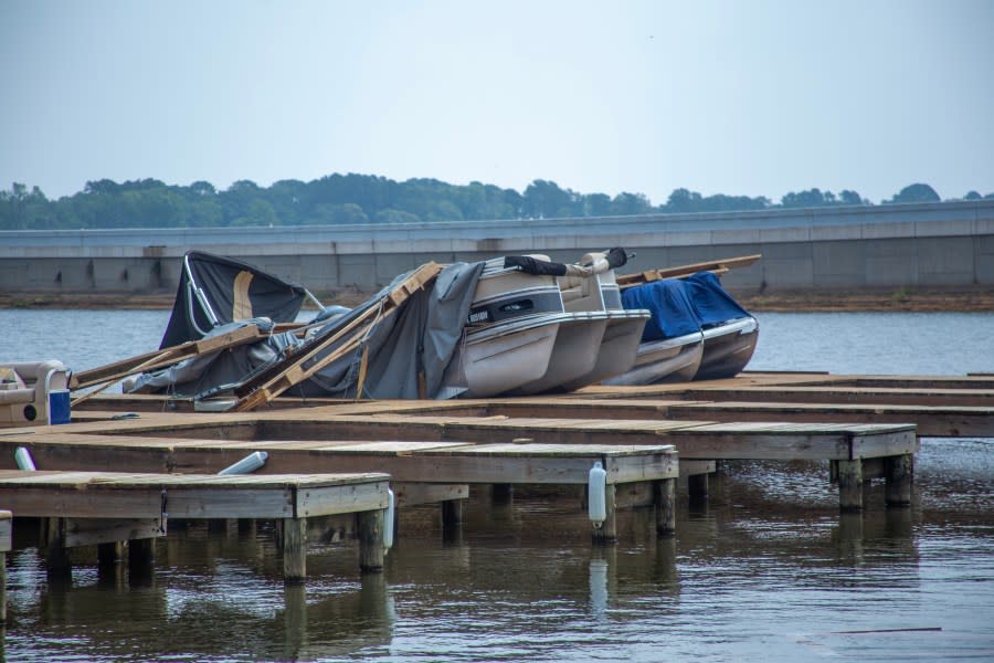 Storm damage at the Lake Palestine Marina