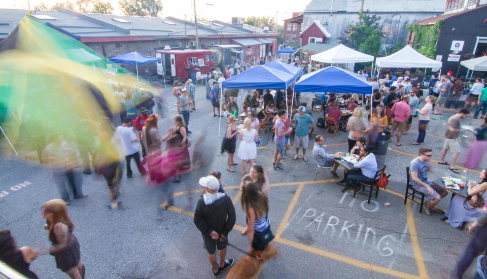 The Pine Street corridor makes up the economic and cultural hub of the South End. One of the area’s big summer events is the Truck Stop gathering behind Arts Riot.