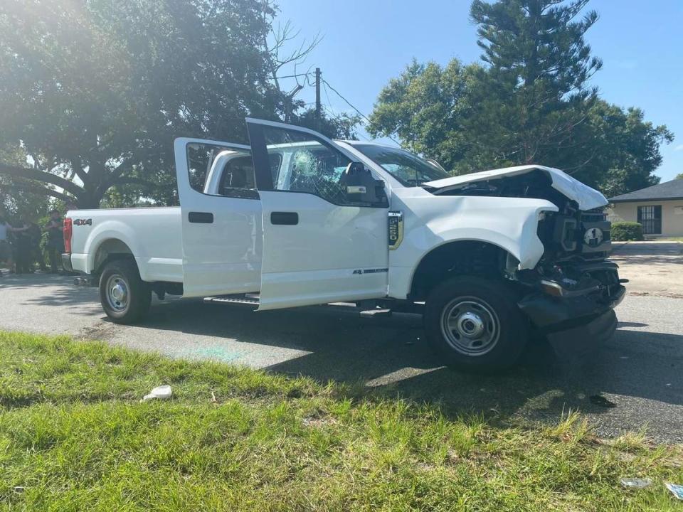 The tire iron used to smash windows in the road rage incident got stuck in a truck’s driver-side window. Brevard County Sheriff's Office