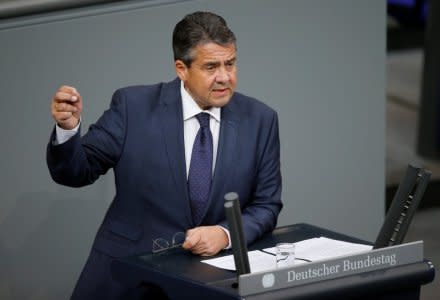 German Foreign Minister Sigmar Gabriel speaks during a session of the Bundestag, German lower house of Parliament in Berlin, Germany, November 21, 2017. REUTERS/Axel Schmidt