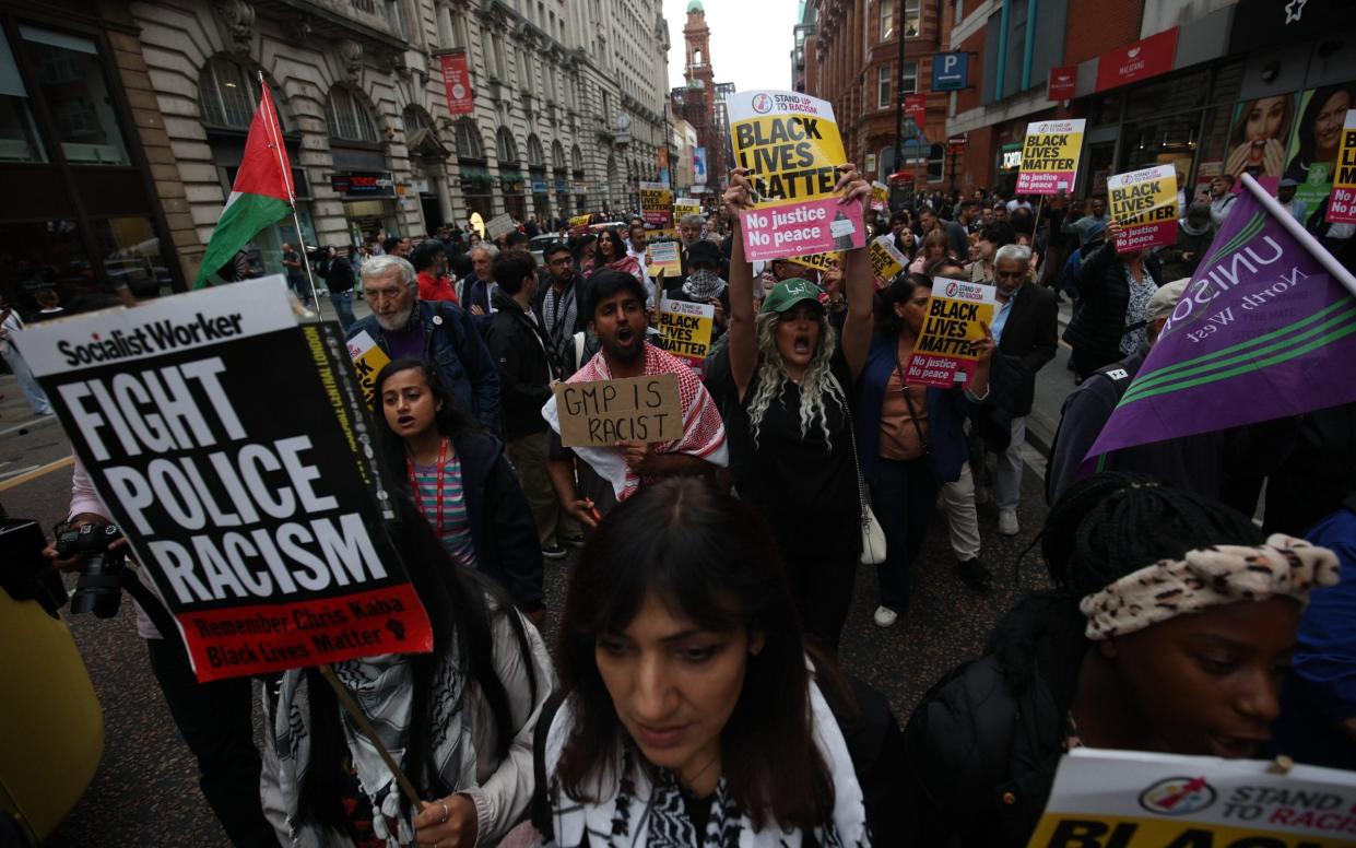 Protesters outside Manchester mayor Andy Burnham's office