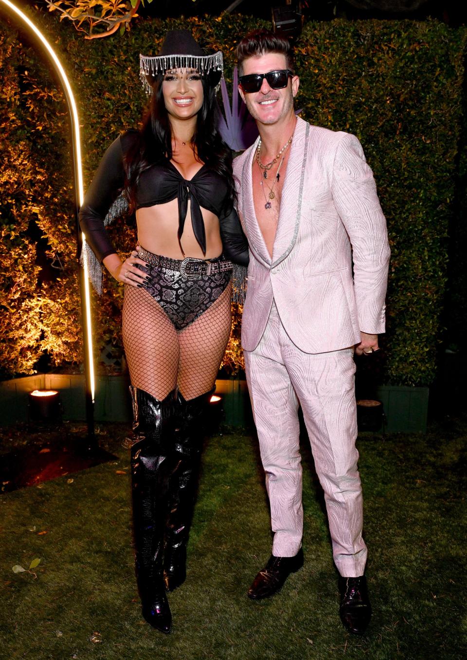 April Love Geary and Robin Thicke attend the Annual Casamigos Halloween Party on October 27, 2023